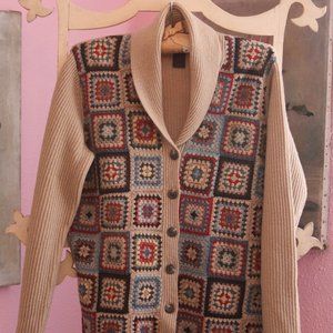 Vintage Ralph Lauren Lambswool Granny Square Cardigan